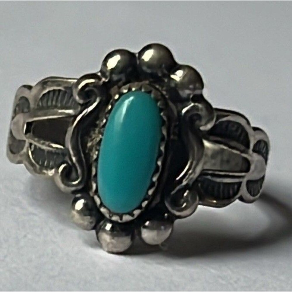 Bell Trading Post Sterling Silver Turquoise Ring Size 3.25 Petite Pinky Ring